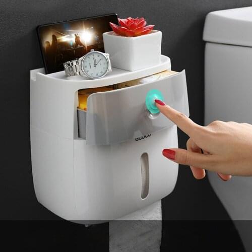 Double Layer Tissue Box Wall Mounted Bathroom Waterproof Toilet Paper Holder Storage Box Napkin Roll Dispenser Organizer