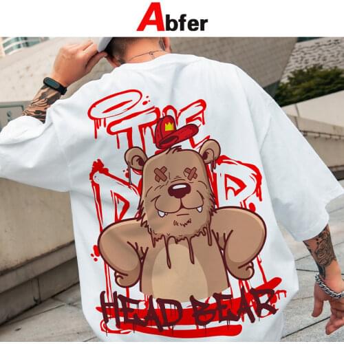 Abfer Harajuku T Shirt Aesthetic Gothic Punk Cartoon Bear Graphic T Shirts Men Summer Hip Hop Oversized Tshirts Street Tops Tee