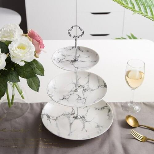 Ceramic marble three-layer dessert dish fruit cake plate wedding gift porcelain tableware Western plate