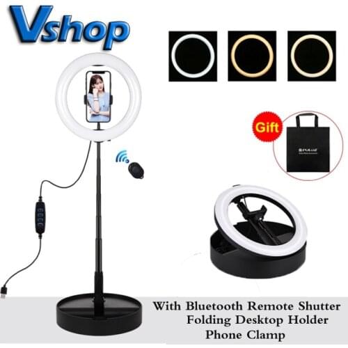 PULUZ 10.2 inch 26cm USB 3 Modes Dimmable Dual Color Temperature LED Curved Ring Vlogging Selfie Photography Video Ring Lights