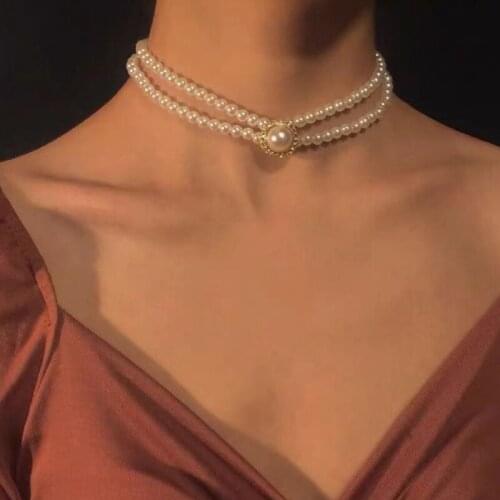 European and American Retro Western Bride Wedding Necklace Double Pearl Simple Necklace All-match Wedding Accessories