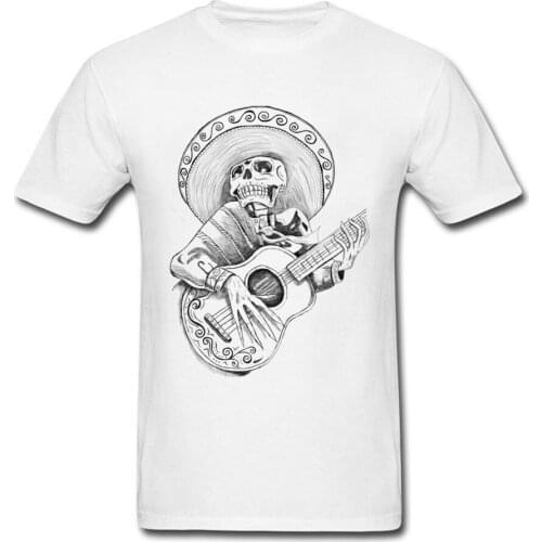 Unique T-shirt Mexican Mariachi Singing Skull T Shirt Men White Tshirt 100% Cotton Tops Singer Tee Hip Hop Clothes Discount