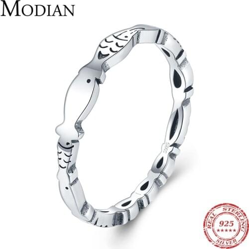 Modian Novel Fish Stackable Ring Real 925 Sterling Silver Fashion Special Animal Finger Rings Minimalist Jewelry For Women Gift