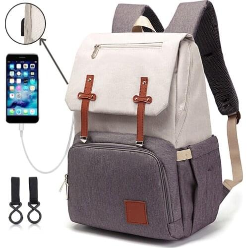 Fashion Backpacks for Young Mommy Daddy USB Maternity Diaper Bag Baby Care Nappy Nursing Bags Travel Backpacks for Stroller Kit