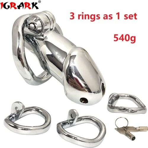 Male metal heavy penis lock Bird Chastity cage Dia 45/50/55mm 3 cock rings as 1 set slave bondage restraint BDSM sex toy male