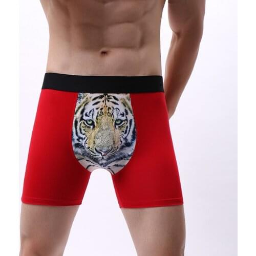 Mens Underwear Panties Tiger Head Pattern Cotton Sexy Long Men Boxers Shorts