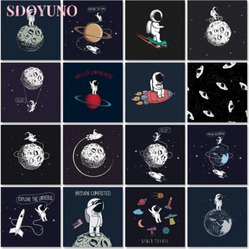 SDOYUNO Frame Paint By Number kits Astronaut Modern Wall Art Picture By Numbers Diy Gift Acrylic Canvas Painting Wall Art For Ho