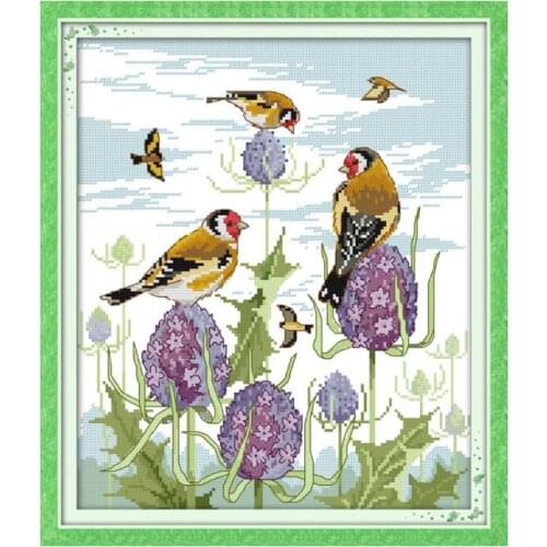 The happy get-together birds cross stitch kit 14ct 11ct pre stamped canvas embroidery DIY handmade needlework