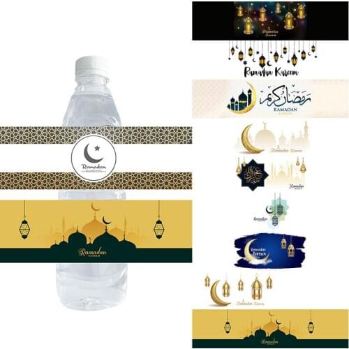 10pcs, Ramadan Mubarak Decor Bottle Wraps Kareem Adhesive Stickers Stripe Water Bottle Labels Muslim Company Home Decor