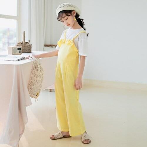 Summer New Girl Bib Pants Childrens Cotton Jumpsuit Fashion Cute Ruffle Design 2020 Girl Casual Kids Clothing 4-14 Years