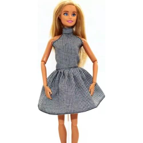 11.5" Fashion High Neck Houndstooth Dress For Barbie Doll Clothes Vestidos Dancing Costume Outfit 1/6 BJD Accessory Kids DIY Toy