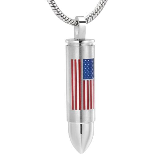 IJD10933 the Stars and the Stripes & Bullet Stainless Steel Memorial Urn Necklace Ashes Jewelry Cremation Pendant For Women/Men