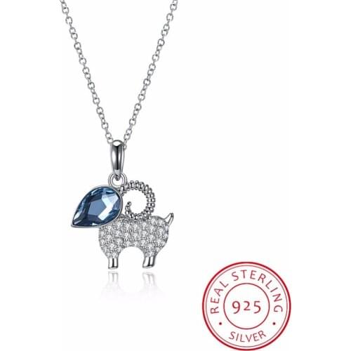 Lekani Lovely Women Necklaces Crystals From Swarovski 925 Sterling Silver Sheep Lamb Crystal Pendant Necklaces Jewelry Cute Gift
