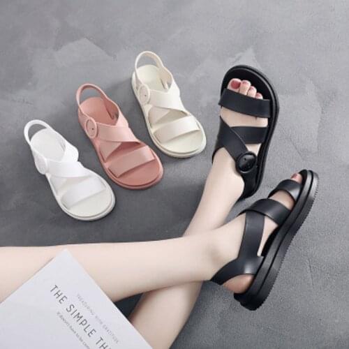 Womens flat sandals summer open toe jelly shoes fashion retro Roman beach sandals large size 40