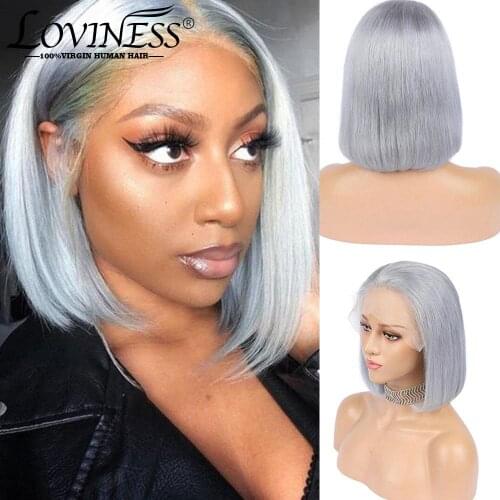 Grey 13x4 Lace Front Short Bob Wig 180% Density Free Part Human Hair Wigs Ombre Highlight Straight Brazilian Lace Short Bob Wigs