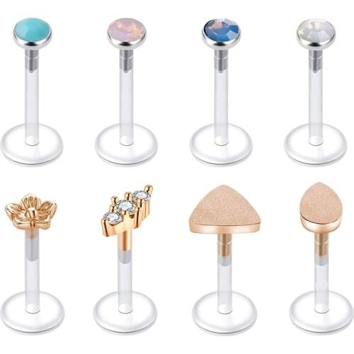 Forward Helix Earring Surgical Steel Bioflex Tragus Cartilage Lip Rings 16G 8mm Zircon Labret Stud Barbell Piercing Jewelry