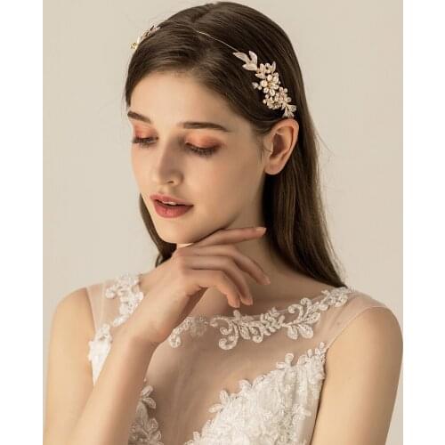 Elegant Retro Bridal Headdress Rhinestone Pearls Flower Handmade Headband Hair Hoop for Wedding Perform Studio Travel O539