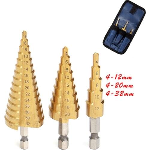 3pcs Hexagon Handle Spiral Stepped Drill Pagoda Drill Bit Hole Multi-purpose Reamer Plate Iron Aluminum PlateDrilling 12mm