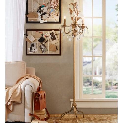 American country floor lamp wrought iron crystal coffee table living room bedroom vertical retro creative leaf floor lamp