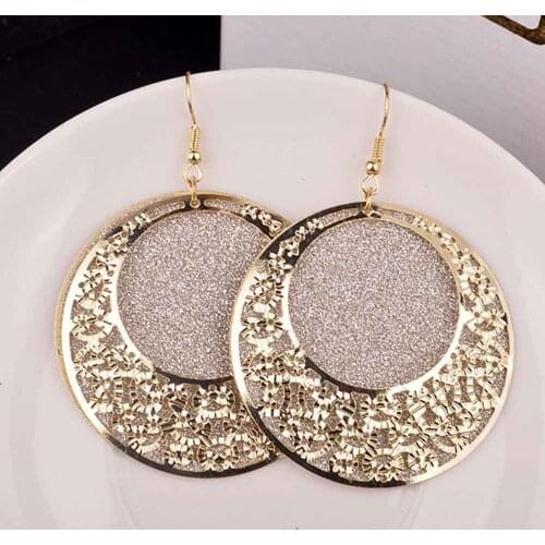 Dangle Long Clip Earrings Punk Exaggeration Scrub No Pierced Earrings For Women Wholesale Big Round Fashion Bijouterie Hot Sale