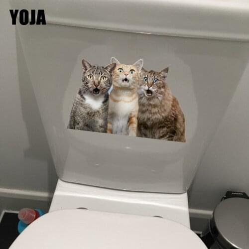 YOJA 13.8*21.5CM Three Surprised Cats Funny Toilet Sticker Bedroom Wall Decor Decal T1-0097