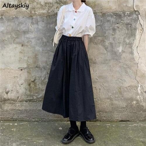 Skirts Women Summer Harajuku New Fashion Punk Solid Simple Lovely Leisure Loose Elastic-waist A-line Student Streetwear BF Ins
