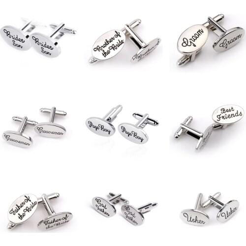 13 Style Letter Cufflinks Simple Mens Oval Shirt Cuff Button Brides Son Grooms Man Best Friend CuffLinks Wedding Jewelry