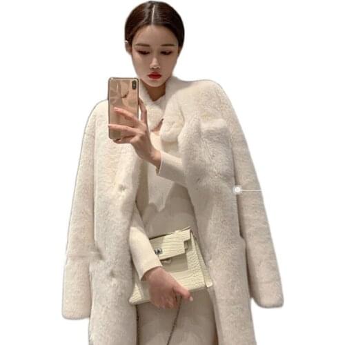Fur Women Winter New Elegant All-match Loose Mid-length Thickened Fur One Body 2021 Lady Temperament Imitation Lamb Fur Coat 951