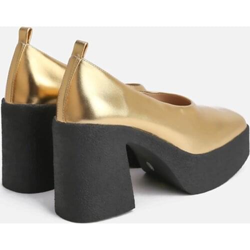 MUMANI Woman‘s 2021 New Golden Mary Janes Square Heel Square Toe Street Style Super High Silver Shallow Pumps Lady Footwear