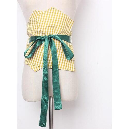 Womens runway fashion plaid fabric bow Cummerbunds female Dress Corsets Waistband Belts decoration wide belt R1672