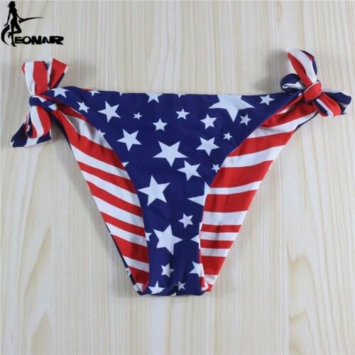 2018 Floral Swimwear Women Thong Vintage Bikini Bottom Tie Side Adjustable Swimsuit Thong/Double-Side Women Bathing Suit Bottom