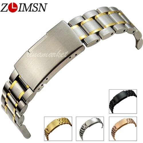 ZLIMSN Single Push Button Deployment Clasp Two Tone Silver Gold Watchband 18 20 22 24 26mm Strap Replacement Relojes Hombre 2017