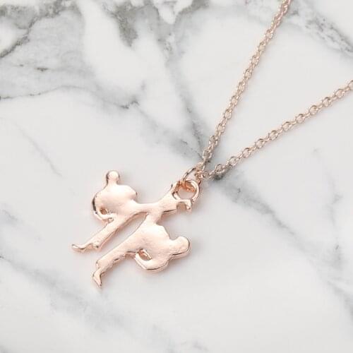 Karate Kickboxing Fighting Necklace Taekwondo Wrestle Kongfu Fighters Figure Pendant Chain Necklaces Gift for Athlete Sportsman