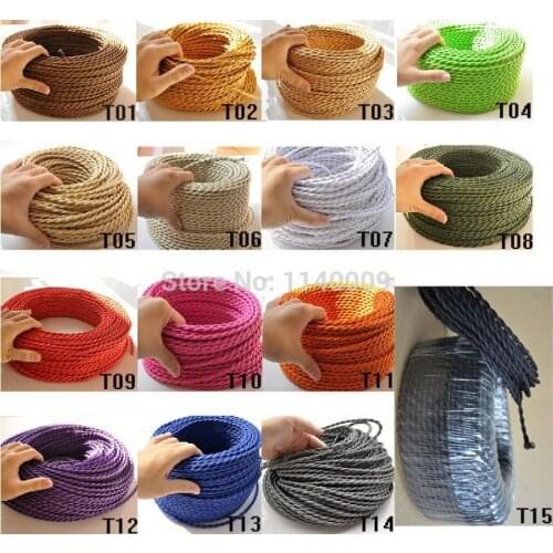 2 Core 0.75mm2 Twisted Cable Textile Braided Electrical Wire Color Cord For Vintage Pendant Light Cord Flex Power Cord