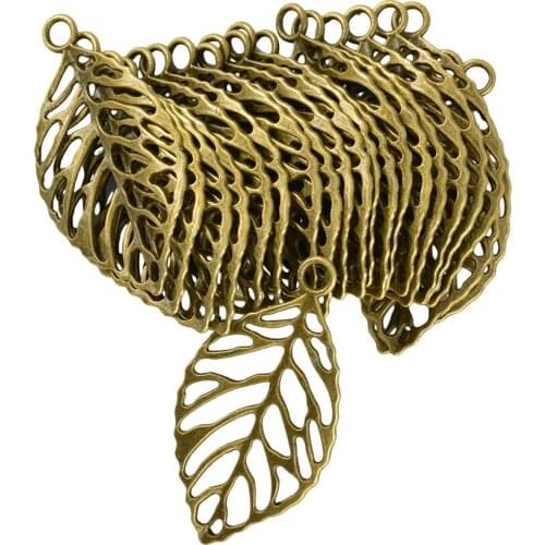 20 Pieces Retro Bronze Hollow Leaf Vein Charms Pendants Connector DIY Jewelry Making