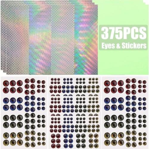 375Pcs/Set Fishing Lure Accessories Include 360Pcs Fishing Lure Eyes Holographic And 15Pcs Holographic Adhesive Film Flash Tape