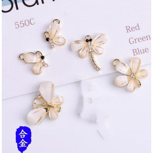 50pc Gold Color Zinc Alloy Material Crystal Butterfly/Dragonfly Charm Pendant for Hair DIY Handmade Jewelry Making Wholesale