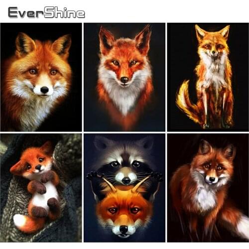 EverShine Diamond Embroidery 5D Animal Picture DIY Diamond Painting Full Drill Square Fox Mosaic Cross Stitch Home Decor