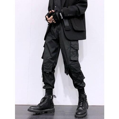 Free Shipping New Fashion Mens Black Loose Multi-pocket Functional Trousers Male Hip-hop Trend Street Handsome Casual Pants