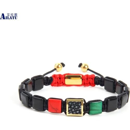 Ailatu 10pcs/lot Genuine Stingray Python Leather Braiding Bracelet Black Onyx Stone Beads Custom Luxury Men Jewelry