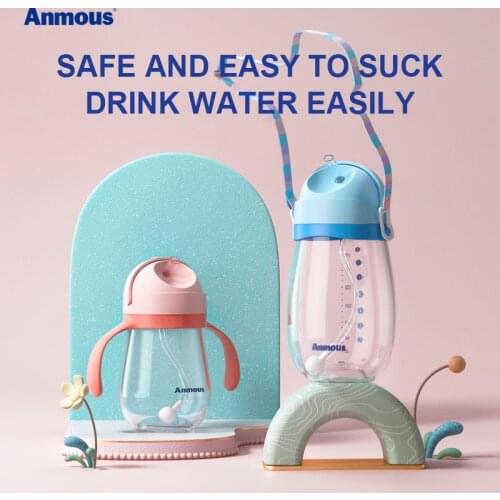 Anmous Baby Drinking Bottle Water Cup Baby Straw Bottle Children Handle Strap Drinking Fall Proof Leak proof Bottle