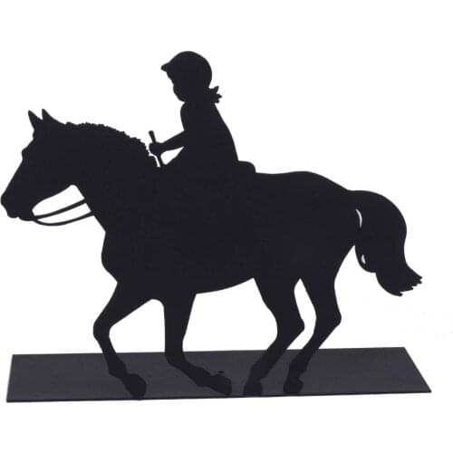 Decorative Metal Horse Ride On Girl Statue, Mounted Metal Sculpture, Metal Desktop Decor, Decorative Sculpture (Black)
