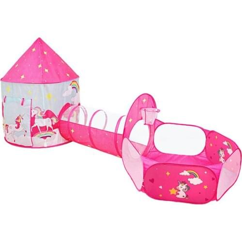 Kids Play Tent with Tunnel & Ball Pit Princess Playhouse Tent Kids Ocean Balls Pool Foldable Kids Play Tent Playpen Tunnel Play