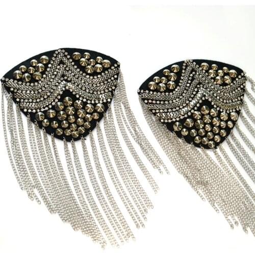 2pcs/set tassel Beaded epaulette for clothes Punk retro epaulets DIY Fashion Badge Epaulets Shoulder Patches appliques