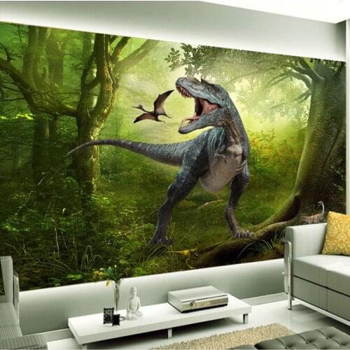 Living room backdrop TV background wallpaper 3D stereoscopic dinosaur fantasy mural murals sofa backdrop wallpaper for kids room