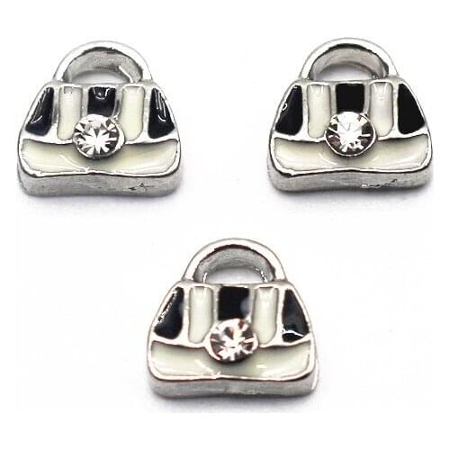 Hot Sale 10pcs/lot Enamel Women Handbag Crystal Floating Charms For Living Glass Floating Lockets Bracelet Necklace DIY Jewelry