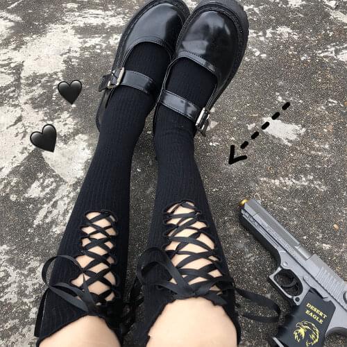 Hot Girl Women Japan Style Diy Bandage Bowknot Cotton Knee-High Student Stocking JK Lolita Socks