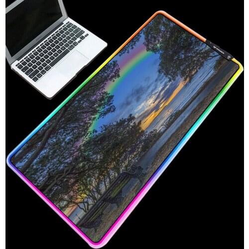 Exquisite coast scenery rainbow pattern mouse pad RGB series multi-size table pad colorful illuminated keyboard pad