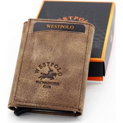 Unisex Brown Genuine Leather Mechanismed Wallet Card Wallet slim card and coin wallets high quality leather material