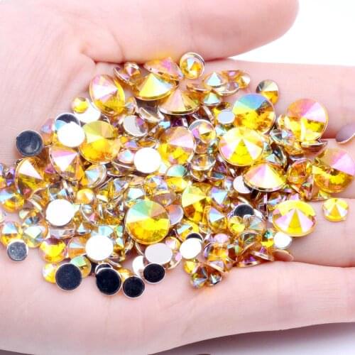 Round Rivoli Acrylic Rhinestones 4mm~10mm Mixed Sizes Colorful Flat Back Glue On Stones Bedas For DIY Nails Art Crafts Designs